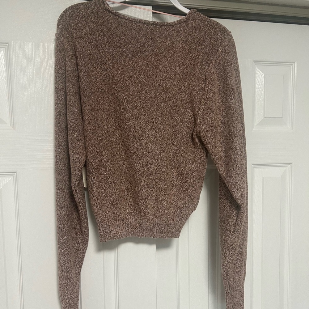 Free People Going for Gold Faux Wrap Crop Sweater Rose Gold L - Picture 10 of 11